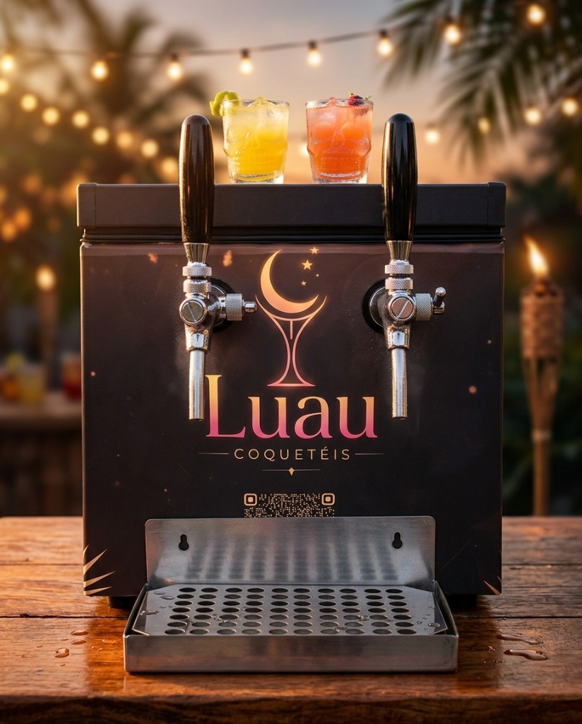 Chopeira Oficial de Drinks da Luau Coquetéis com duas torneiras e copos de caveira